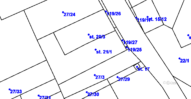 Parcela st. 21/1 v KÚ Mitrov, Katastrální mapa