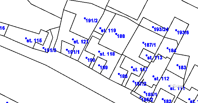 Parcela st. 118 v KÚ Strážek, Katastrální mapa