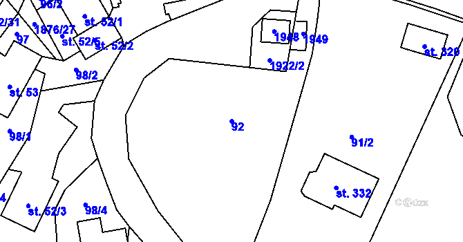 Parcela st. 92 v KÚ Strážek, Katastrální mapa