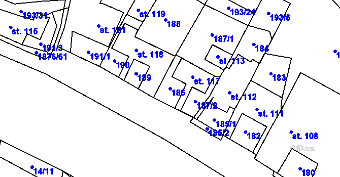 Parcela st. 186 v KÚ Strážek, Katastrální mapa