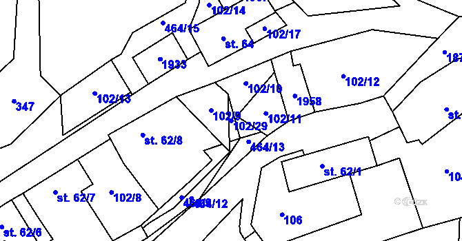Parcela st. 102/29 v KÚ Strážek, Katastrální mapa