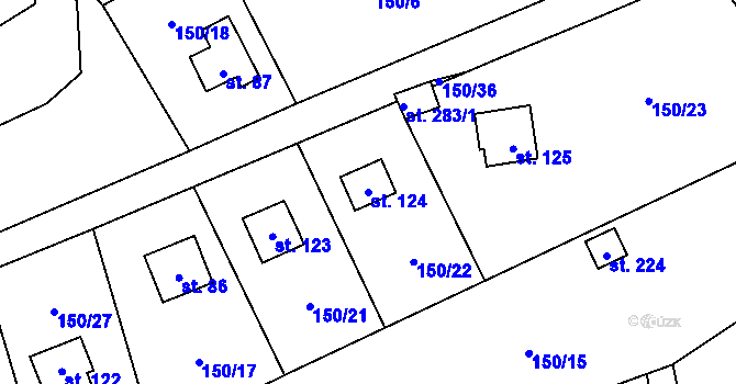 Parcela st. 124 v KÚ Maleny, Katastrální mapa