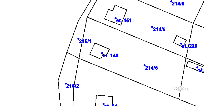 Parcela st. 140 v KÚ Maleny, Katastrální mapa