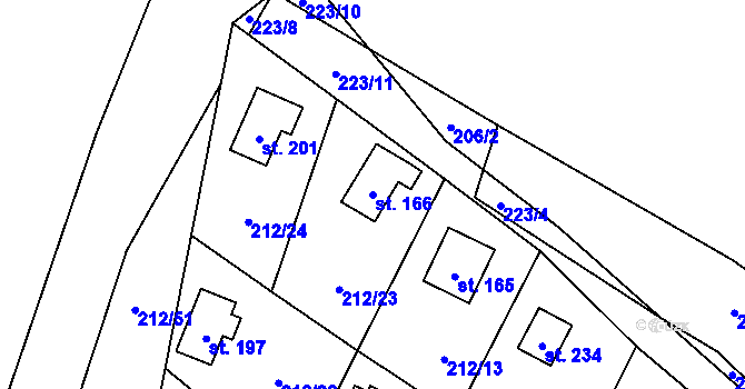 Parcela st. 166 v KÚ Maleny, Katastrální mapa