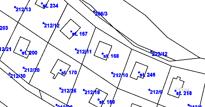 Parcela st. 168 v KÚ Maleny, Katastrální mapa
