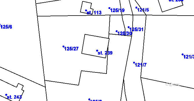 Parcela st. 239 v KÚ Maleny, Katastrální mapa