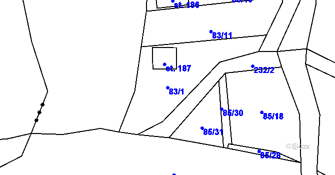 Parcela st. 83/1 v KÚ Maleny, Katastrální mapa