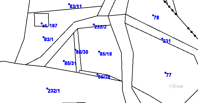Parcela st. 85/18 v KÚ Maleny, Katastrální mapa