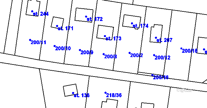 Parcela st. 200/8 v KÚ Maleny, Katastrální mapa