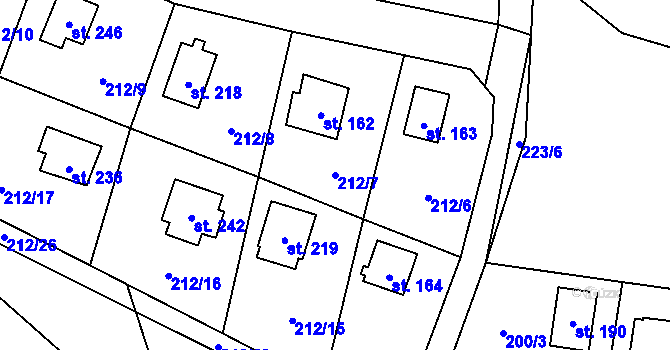 Parcela st. 212/7 v KÚ Maleny, Katastrální mapa