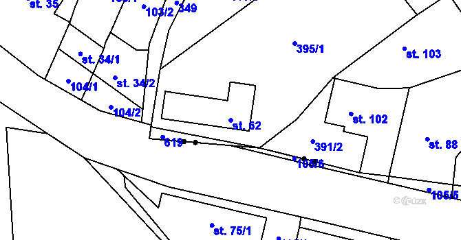 Parcela st. 62 v KÚ Růžov na Moravě, Katastrální mapa