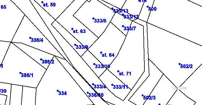 Parcela st. 64 v KÚ Růžov na Moravě, Katastrální mapa