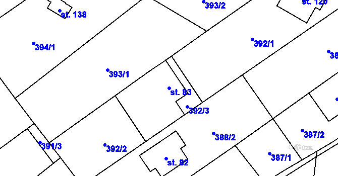 Parcela st. 83 v KÚ Růžov na Moravě, Katastrální mapa