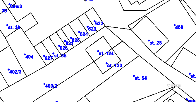 Parcela st. 124 v KÚ Růžov na Moravě, Katastrální mapa