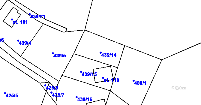 Parcela st. 439/14 v KÚ Růžov na Moravě, Katastrální mapa
