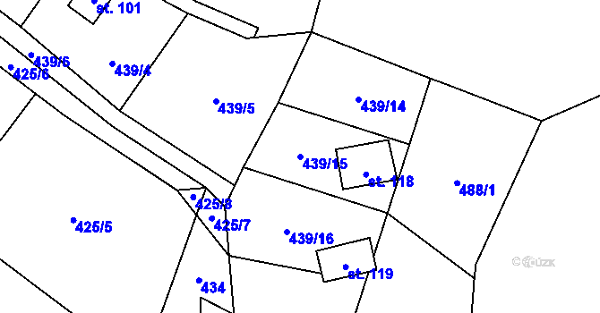 Parcela st. 439/15 v KÚ Růžov na Moravě, Katastrální mapa