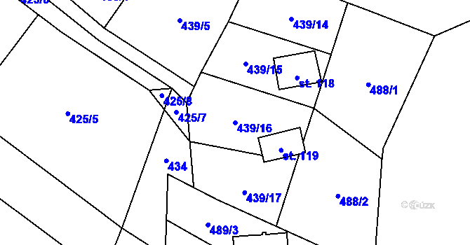 Parcela st. 439/16 v KÚ Růžov na Moravě, Katastrální mapa