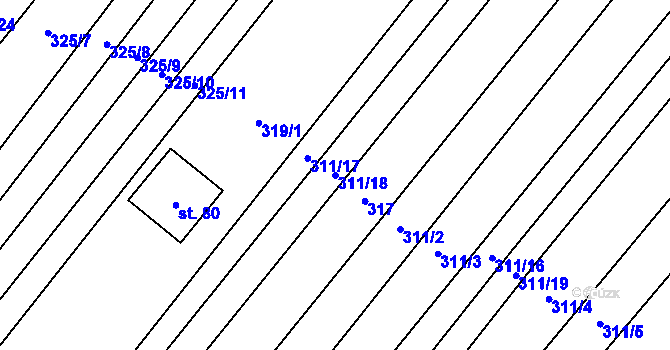 Parcela st. 311/18 v KÚ Růžov na Moravě, Katastrální mapa
