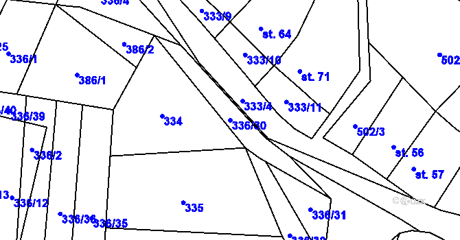 Parcela st. 336/30 v KÚ Růžov na Moravě, Katastrální mapa