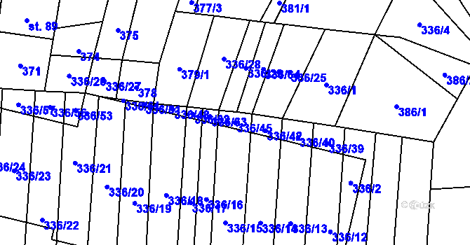 Parcela st. 336/45 v KÚ Růžov na Moravě, Katastrální mapa