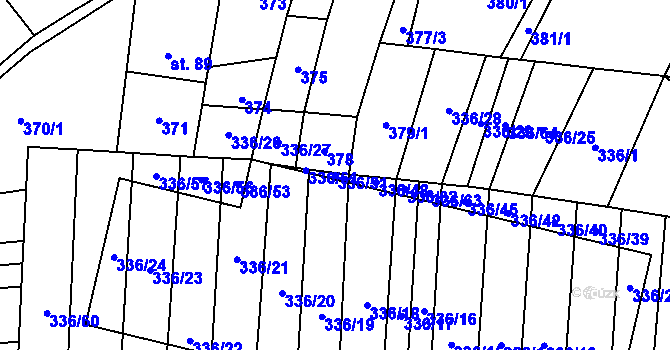 Parcela st. 336/51 v KÚ Růžov na Moravě, Katastrální mapa