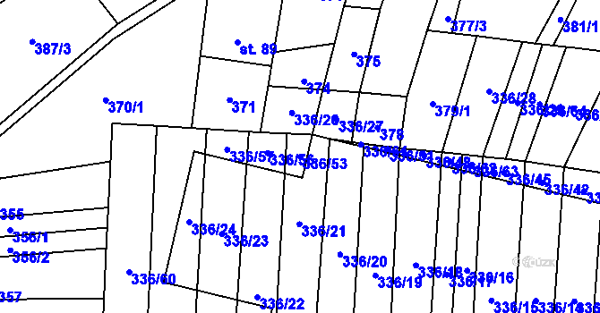 Parcela st. 336/53 v KÚ Růžov na Moravě, Katastrální mapa