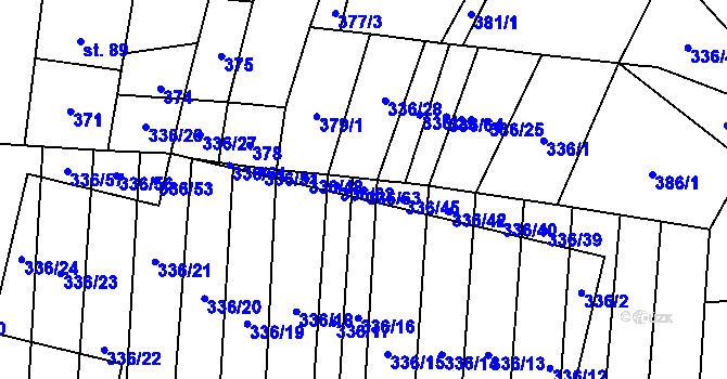 Parcela st. 336/63 v KÚ Růžov na Moravě, Katastrální mapa