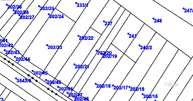 Parcela st. 202/20 v KÚ Stražisko, Katastrální mapa