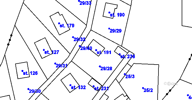 Parcela st. 191 v KÚ Stražisko, Katastrální mapa