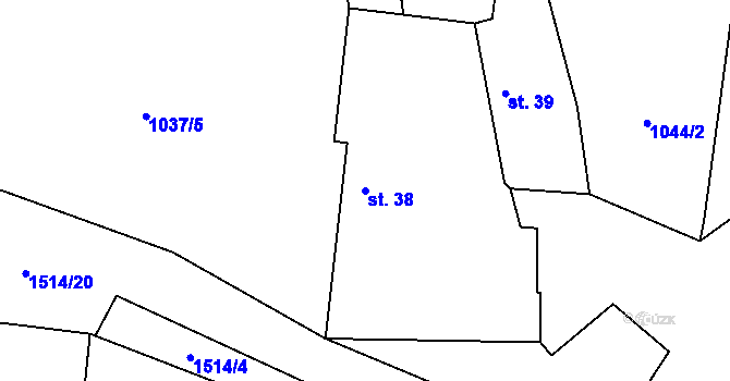 Parcela st. 38 v KÚ Lomec, Katastrální mapa