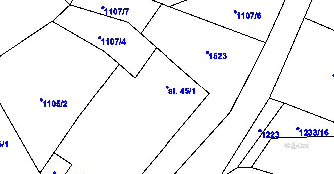 Parcela st. 45/1 v KÚ Lomec, Katastrální mapa