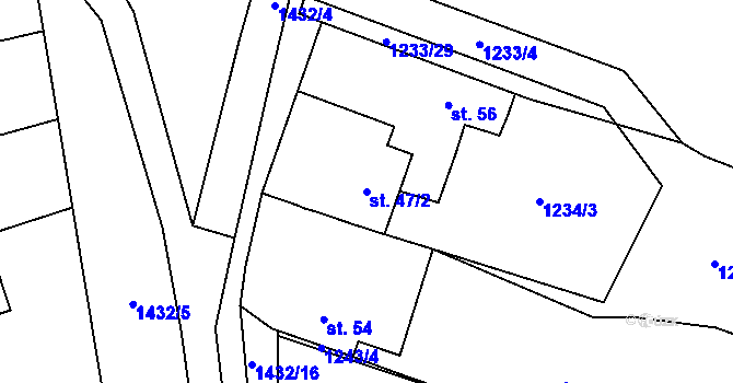 Parcela st. 47/2 v KÚ Lomec, Katastrální mapa