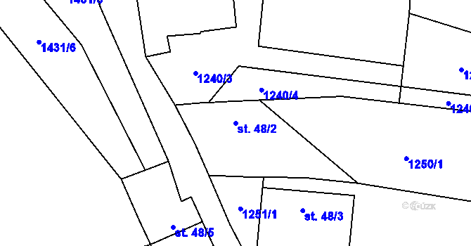 Parcela st. 48/2 v KÚ Lomec, Katastrální mapa