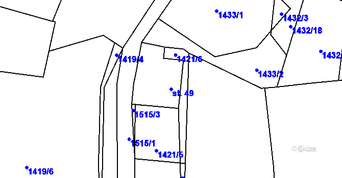 Parcela st. 49 v KÚ Lomec, Katastrální mapa