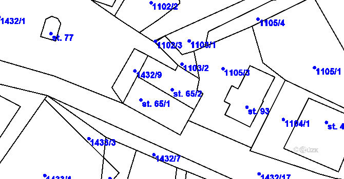 Parcela st. 65/2 v KÚ Lomec, Katastrální mapa