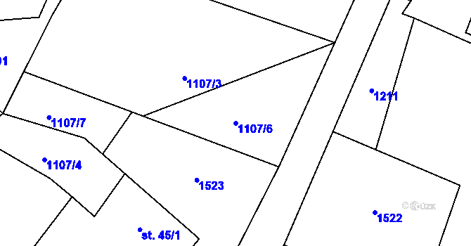 Parcela st. 1107/6 v KÚ Lomec, Katastrální mapa