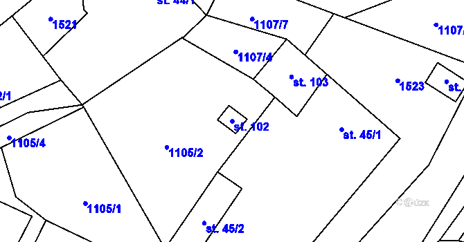 Parcela st. 102 v KÚ Lomec, Katastrální mapa