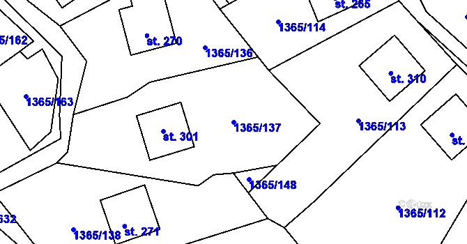 Parcela st. 1365/137 v KÚ Strážkovice, Katastrální mapa