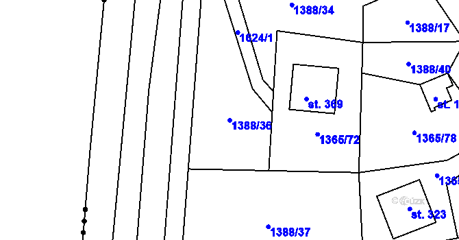 Parcela st. 1388/36 v KÚ Strážkovice, Katastrální mapa