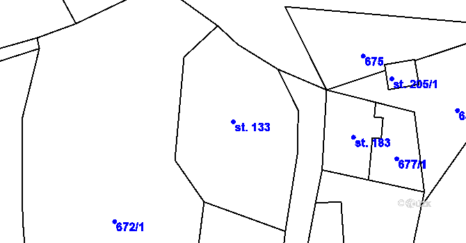 Parcela st. 133 v KÚ Odolov, Katastrální mapa