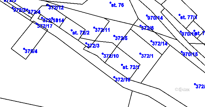 Parcela st. 372/10 v KÚ Strážná, Katastrální mapa