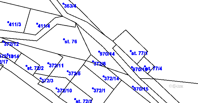 Parcela st. 970/14 v KÚ Strážná, Katastrální mapa
