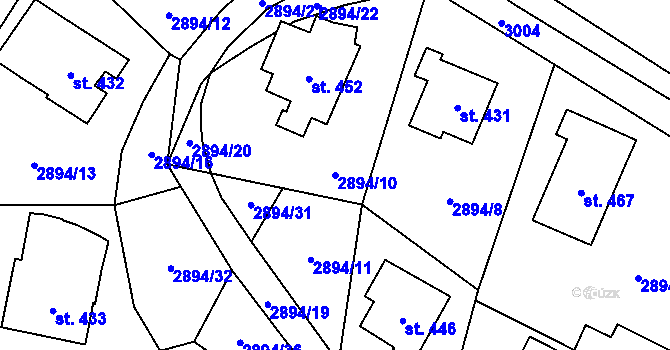 Parcela st. 2894/10 v KÚ Strážné, Katastrální mapa