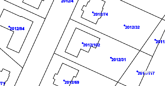 Parcela st. 2012/102 v KÚ Strážnice na Moravě, Katastrální mapa