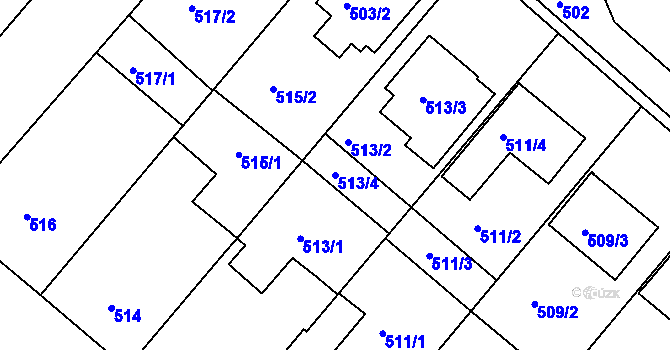 Parcela st. 513/4 v KÚ Strážnice na Moravě, Katastrální mapa
