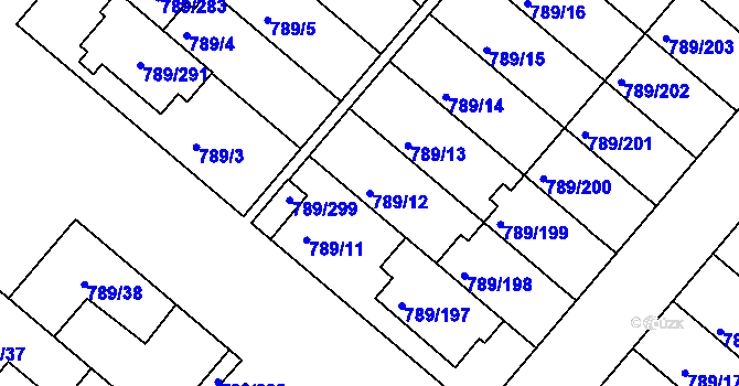 Parcela st. 789/12 v KÚ Strážnice na Moravě, Katastrální mapa