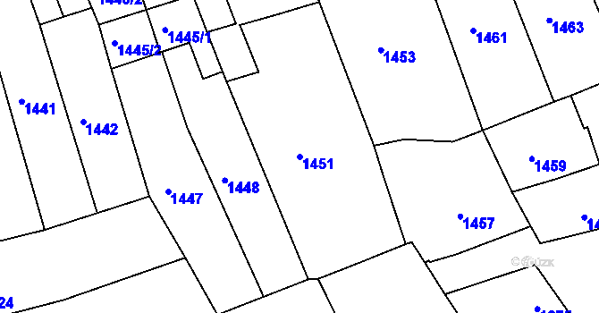 Parcela st. 1451 v KÚ Strážnice na Moravě, Katastrální mapa
