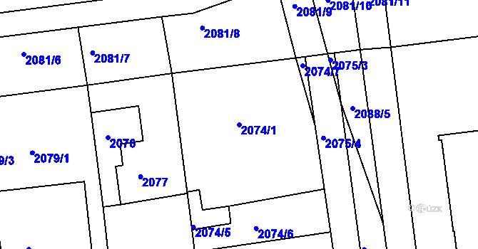 Parcela st. 2074/1 v KÚ Strážnice na Moravě, Katastrální mapa