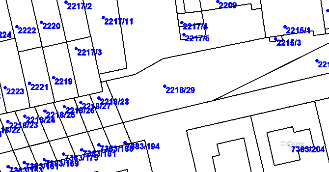Parcela st. 2218/29 v KÚ Strážnice na Moravě, Katastrální mapa