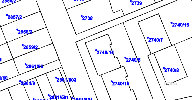 Parcela st. 2740/14 v KÚ Strážnice na Moravě, Katastrální mapa